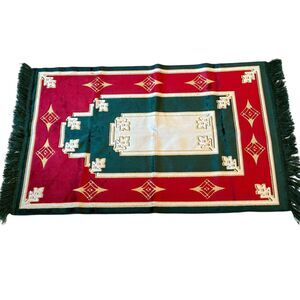 NEW Kadifeteks Islamic Prayer Rug Mat 27"x42" Burgundy Dark Green Gold Turkey